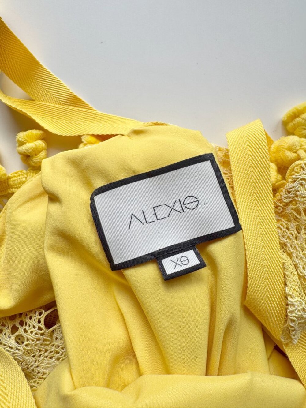 ALEXIS Adriana Yellow Lace Pom Pom Ruffle Cold Shoulder Tie Blouse, Size XS - Picture 14 of 15